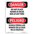 Signmission OSHA, Do Not Place Hands In Valve Box Bilingual, 14in X 10in Rigid Plastic, 10" W, 14" L, Spanish OS-DS-P-1014-VS-1649